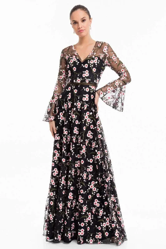 Terani Couture - 1822E7251 Floral Embroidered V-neck A-line Dress