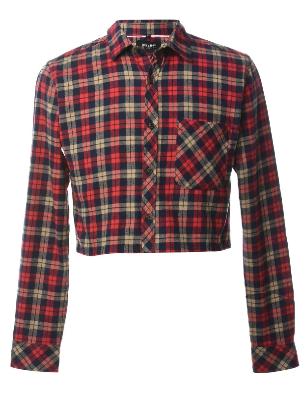 Beyond Retro Reworked Cropped Long Sleeve 1990s Flannel Shirt - M