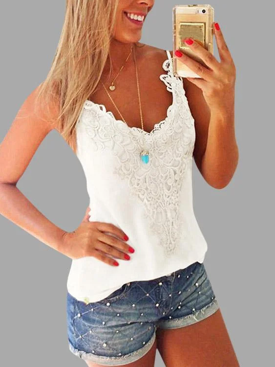 Wholesale White V-Neck Sleeveless Lace Camis