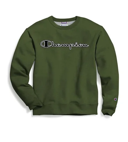 Champion Men's Powerblend Fleece Crew Logo Cargo Olive