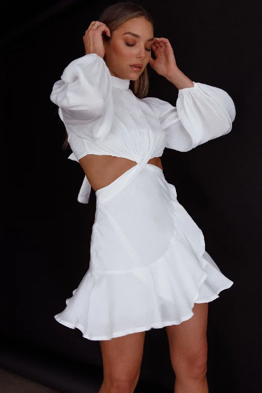 Feels Like Home Long Sleeve Cut-Out Dress White