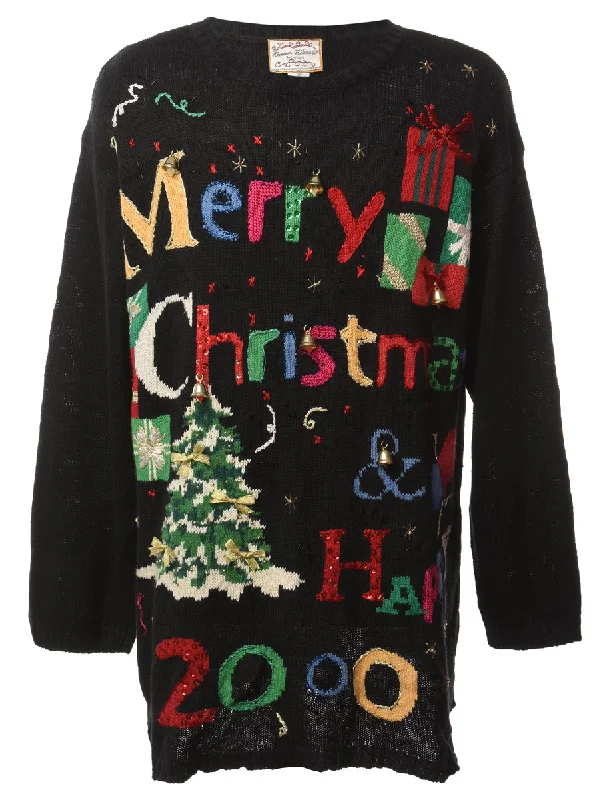 Beyond Retro Reworked Christmas Jumper With Bells - XL