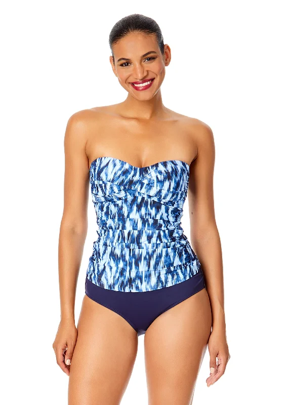 Women's Tie Dye Ikat Twist Front Bandeaukini Swim Top