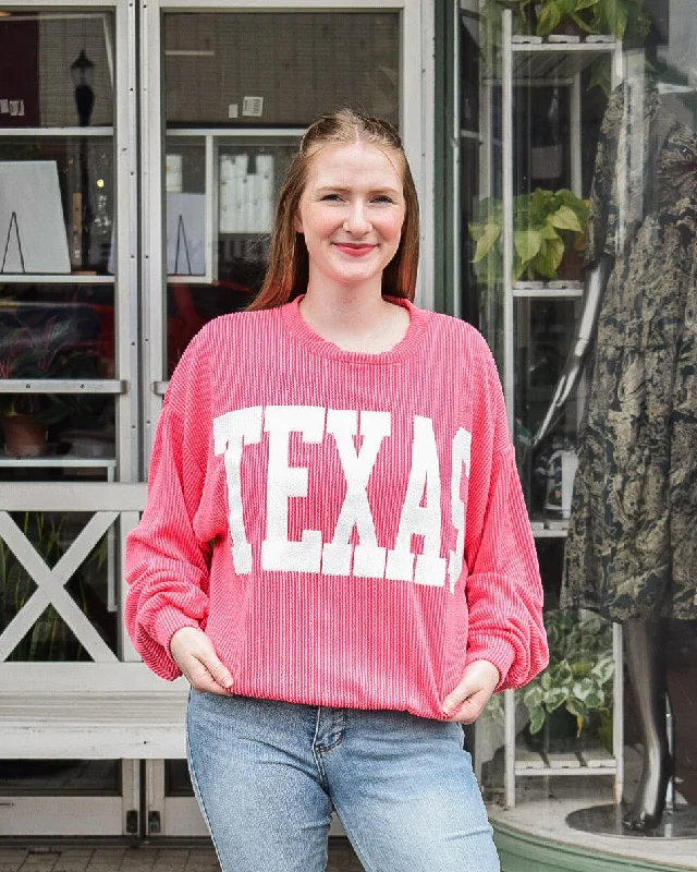 TEXAS RIBBED CORD SWEATSHIRT - WATERMELON