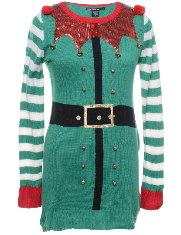 Beyond Retro Reworked Christmas Jumper With Bells - S