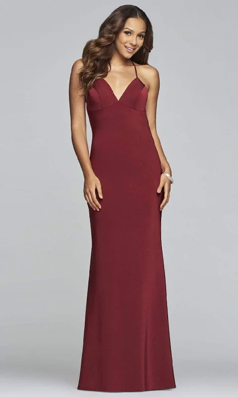 Faviana - S10214 V-neck Low Cut Crisscross Back Satin Evening Dress