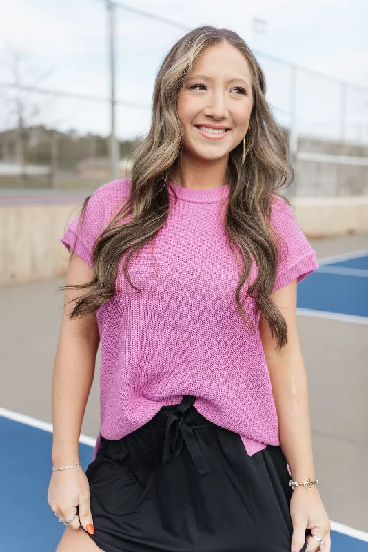 Pink Oversized Short Sleeve Knit Top