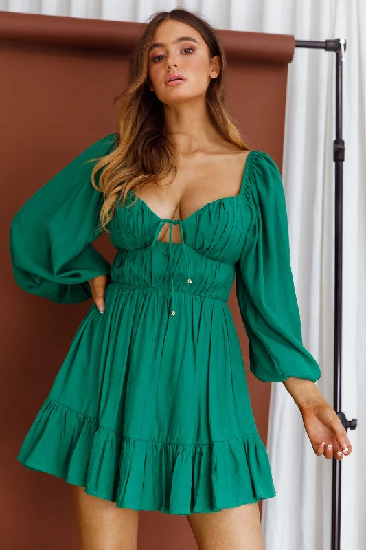 Vista Del Mar Tied Bust Mini Dress Dark Green