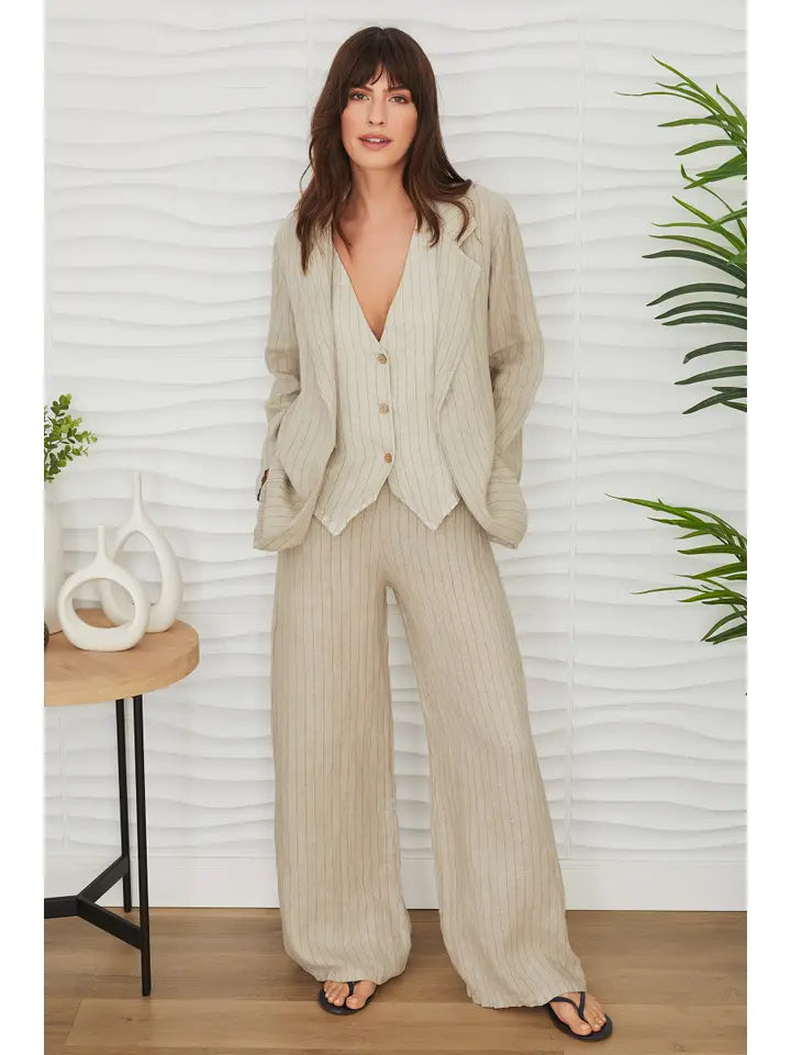 PINSTRIPE LINEN OPEN  BLAZER