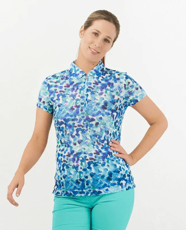 SIZE S - PURE GOLF Serendipity Cap Sleeve Mesh Top 051 Dappled Ocean