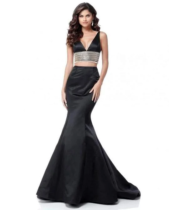 Sherri Hill - Two Piece Plunging V-Neck Mermaid Dress 51711