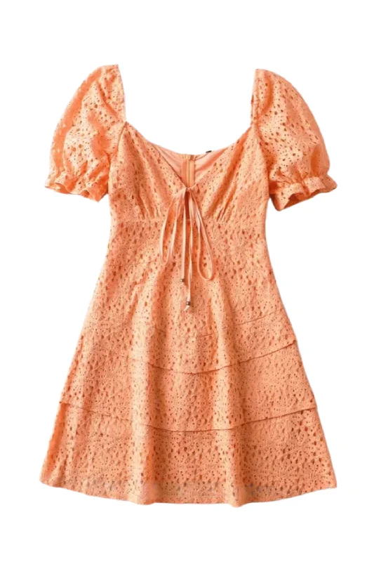 'Madelyn' Puff Sleeve Eyelet Embroidery Layered Mini Dress