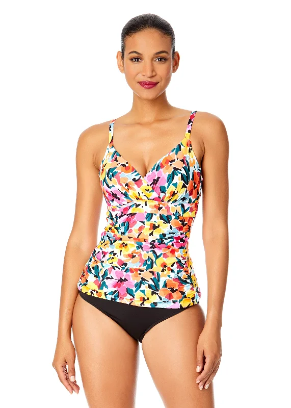 Women's Gradient Floral Twist Front Underwire Tankini Swim Top