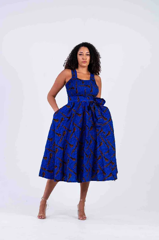 Brianna Ankara Midi Dress | Blue African Print