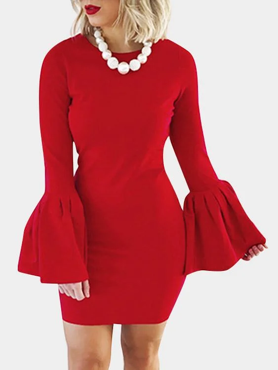 Wholesale Round Neck Plain Red Mini Dress