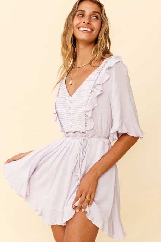 Promenade Faux Placket Pintuck Dress Lilac