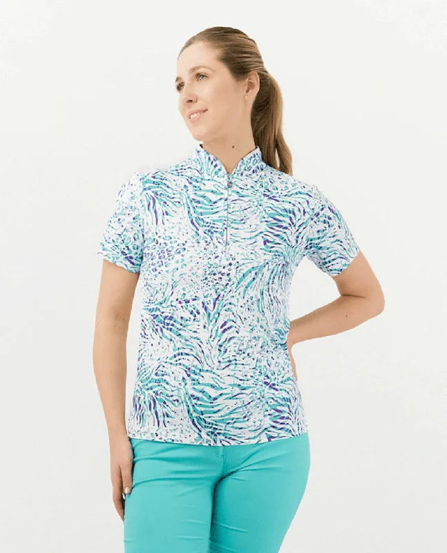 PURE GOLF Ellen Short Sleeve Zip Polo 036 Fierce Fusion