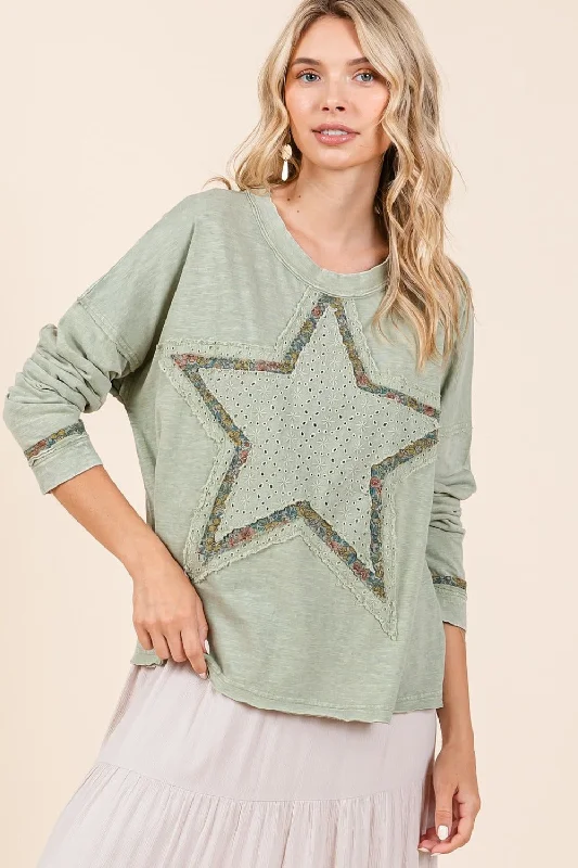 Mittoshop Mineral Wash Star Patch Long Sleeve T-Shirt