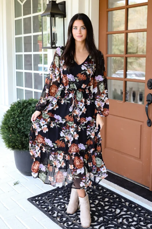 FINAL SALE - Prepared To Impress Black Floral Midi Dress