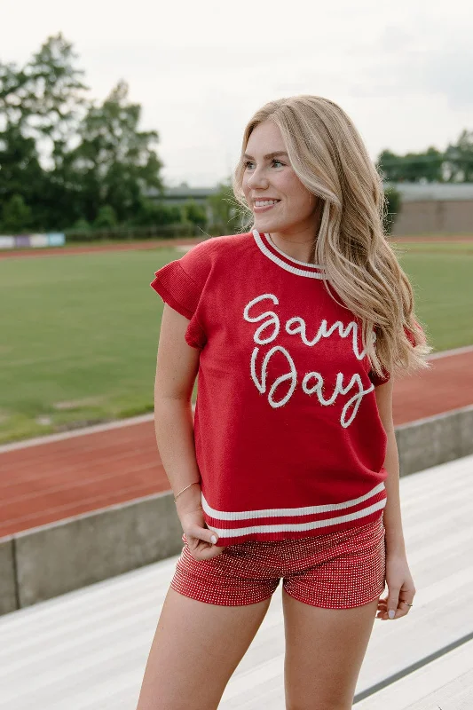 Red Gameday Tinsel Knit Top