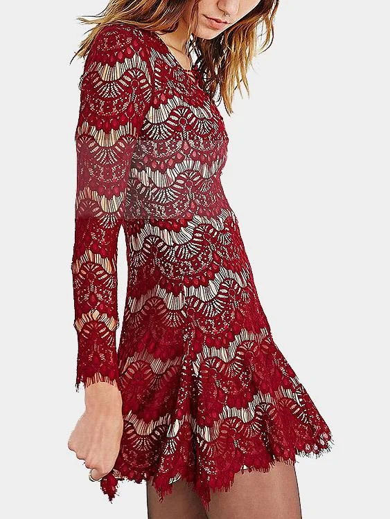 Wholesale Lace Long Sleeve Red Mini Dress