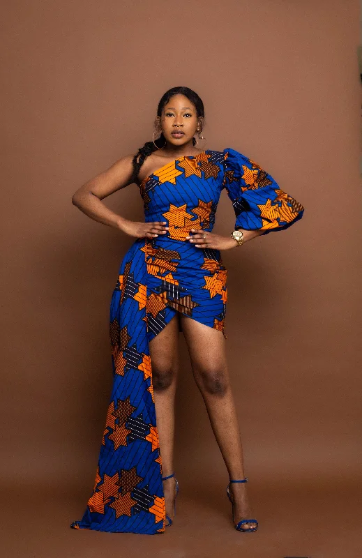 Funke Ankara Short Mini Dress | Yellow and Orange African Tribal Print