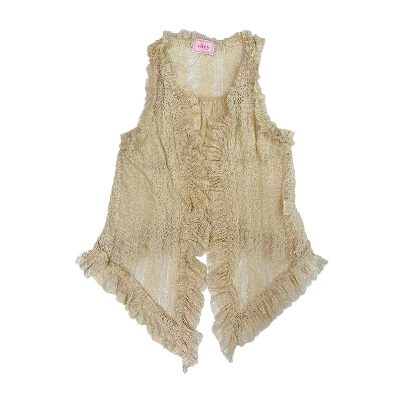 Ruffle Lace Asymmetrical Vest Cardigan