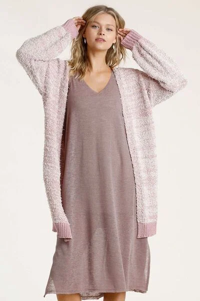 Umgee Full Size Ribbed Hem Open Front Longline Cardigan Plus Size