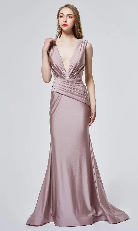 J'Adore Dresses - J19020 Daring Neckline Pleated Trumpet Gown