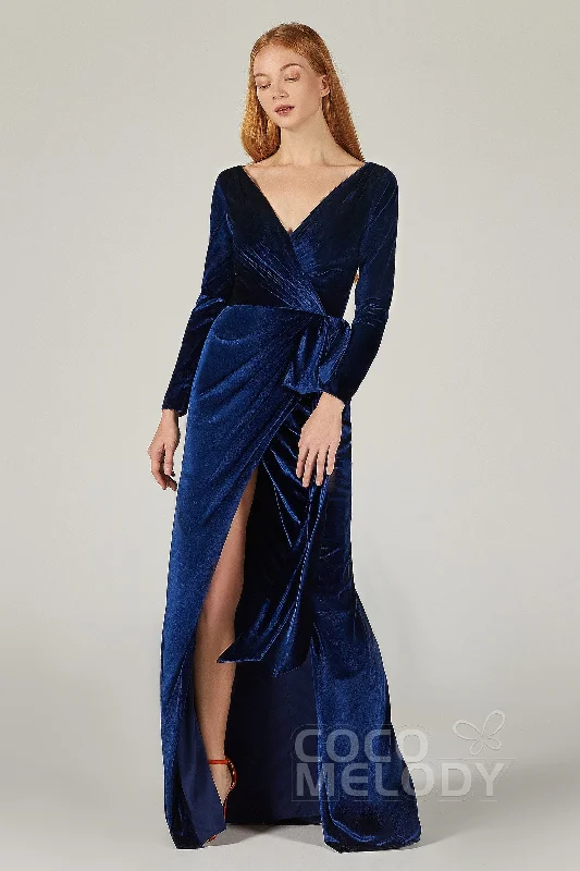 Sheath-Column Floor Length Velvet Bridesmaid Dress CB0366