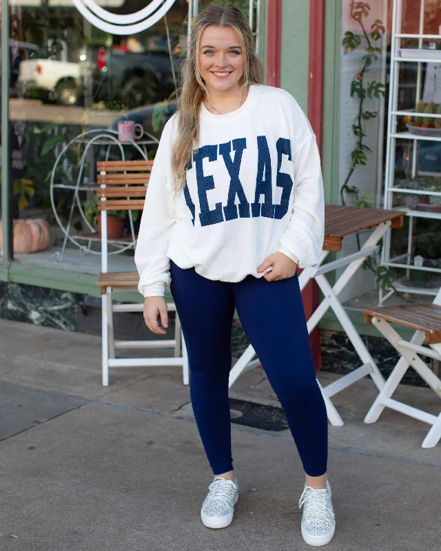 TEXAS RIB CORD SWEATSHIRT - NAVY/WHITE