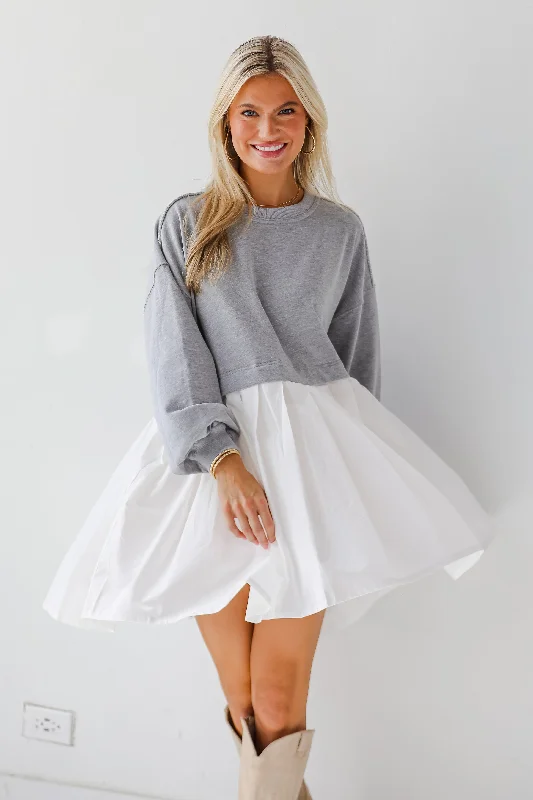 FINAL SALE - Contemporary Elegance Heather Grey Sweatshirt Dress