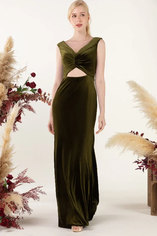 Trumpet Sweep-Brush Train Velvet Bridesmaid Dress Formal Dresses CB0521