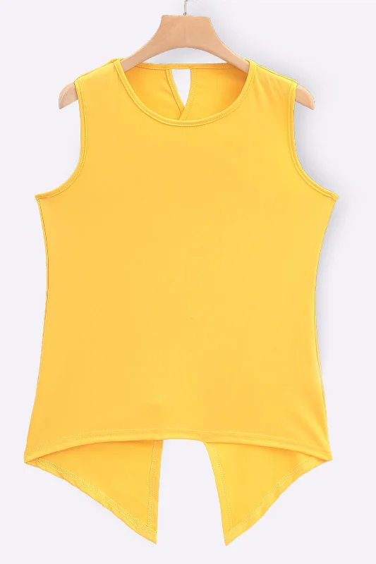 Custom Round Neck Plain Sleeveless Irregular Hem Yellow Tank Top