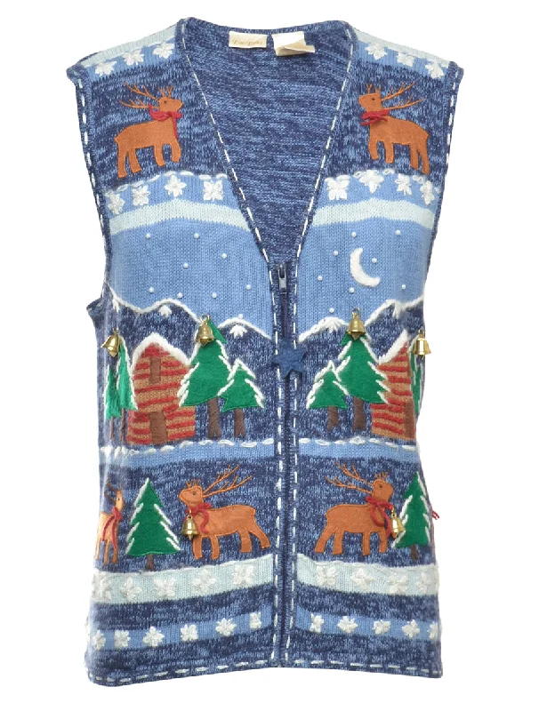 Beyond Retro Reworked Christmas Vest With Bells - M