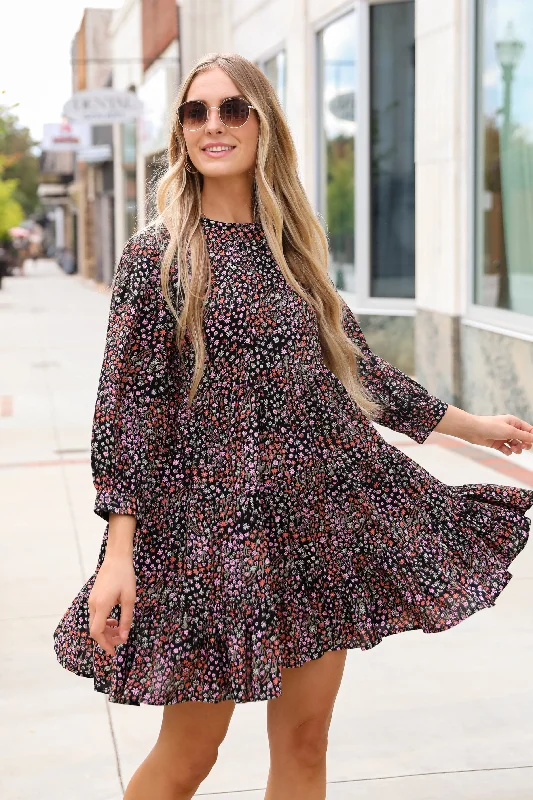 FINAL SALE - Gorgeous Outcome Black Floral Tiered Mini Dress