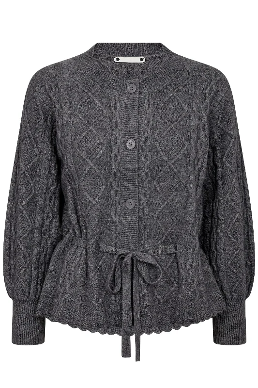 Co´couture - Rowcc Cable Tie Cardigan 32166 - 57 Grey Melange