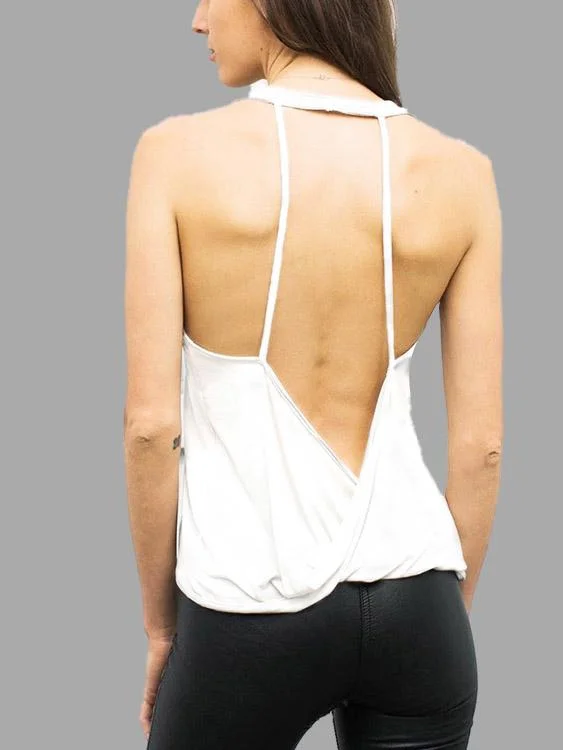 Custom Round Neck Plain Backless Sleeveless White Tank Top