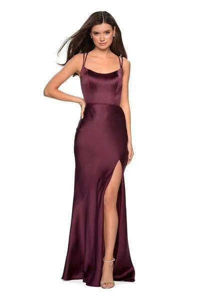 La Femme - Strappy Scoop Evening Dress with Slit 27010