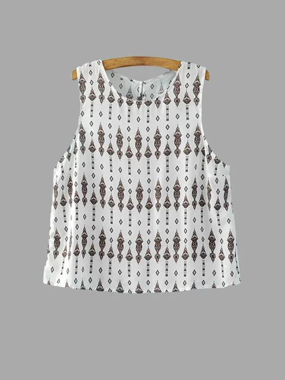 Custom Round Neck Printed Sleeveless White Tank Top