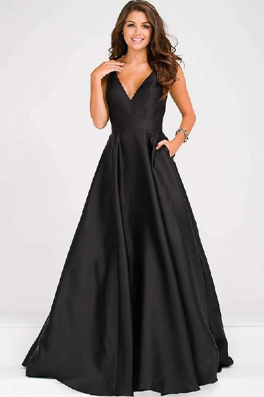 JVN by Jovani - Satin Spaghetti Straps V Neckline Prom Dress JVN48791