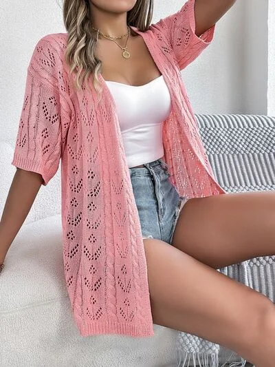 Openwork Open Front Half Sleeve Cardigan