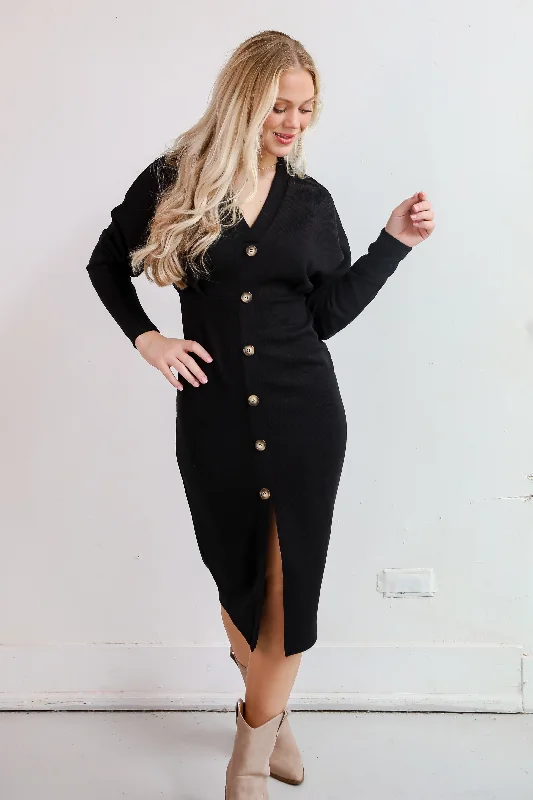 FINAL SALE - Exemplary Allure Black Ribbed Knit Midi Dress