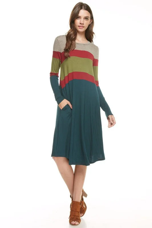 Color Block Stripe Pocket Dress