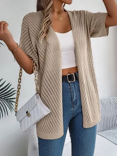 Openwork Open Front Half Sleeve Cardigan