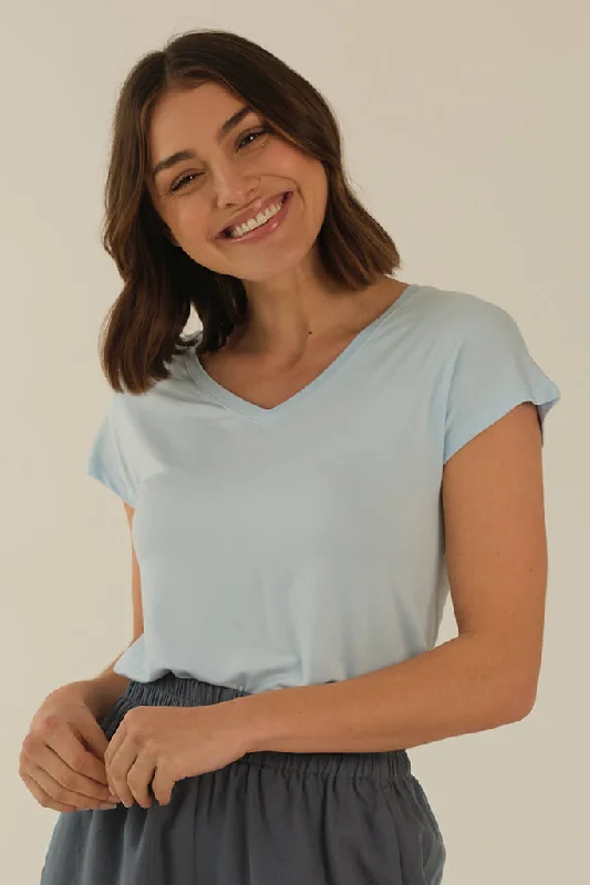 Belle V Neck Tee - Powder Blue