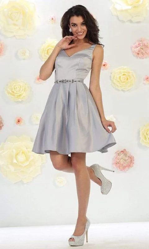 May Queen - V-Neck Embellished Short Dress MQ1477