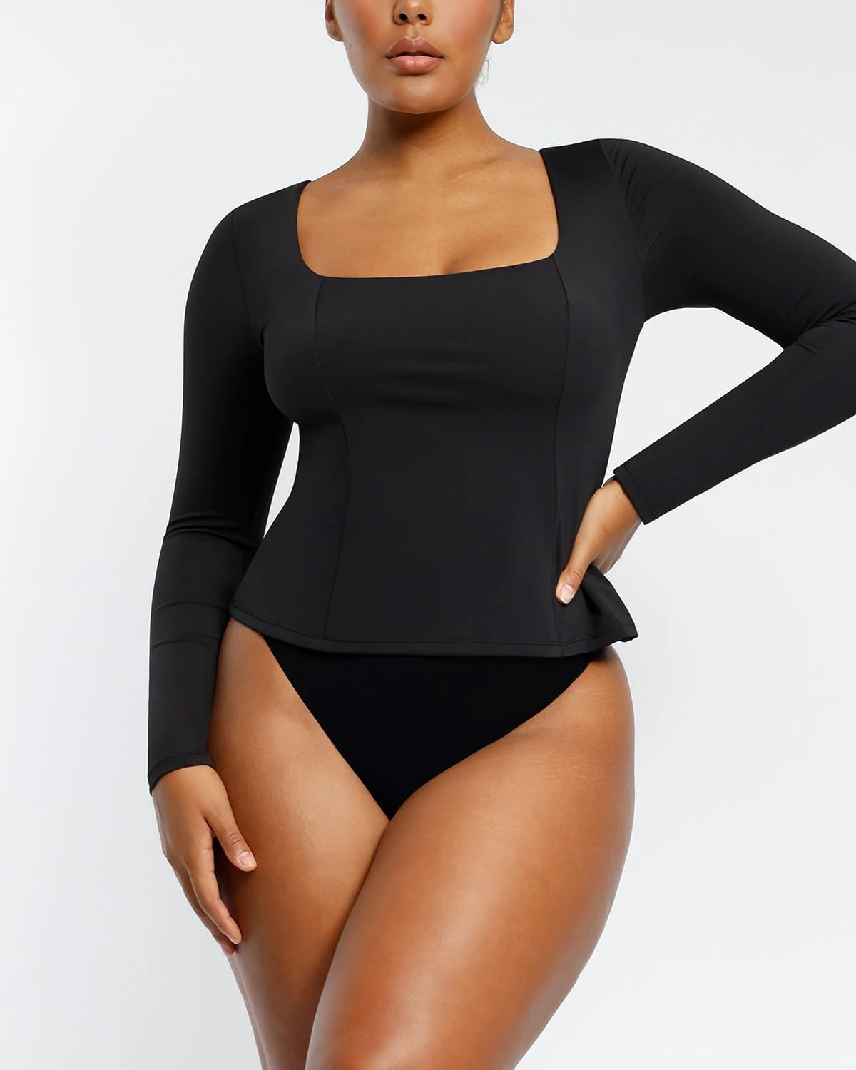 Built-In Shapewear 2-In-1 Scoop Long Sleeve Sculpt Top