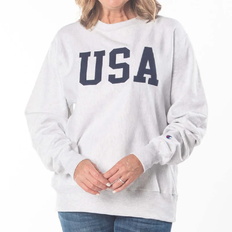 Unisex Silver Grey Champion USA Reverse Weave Crew Sweatshirt