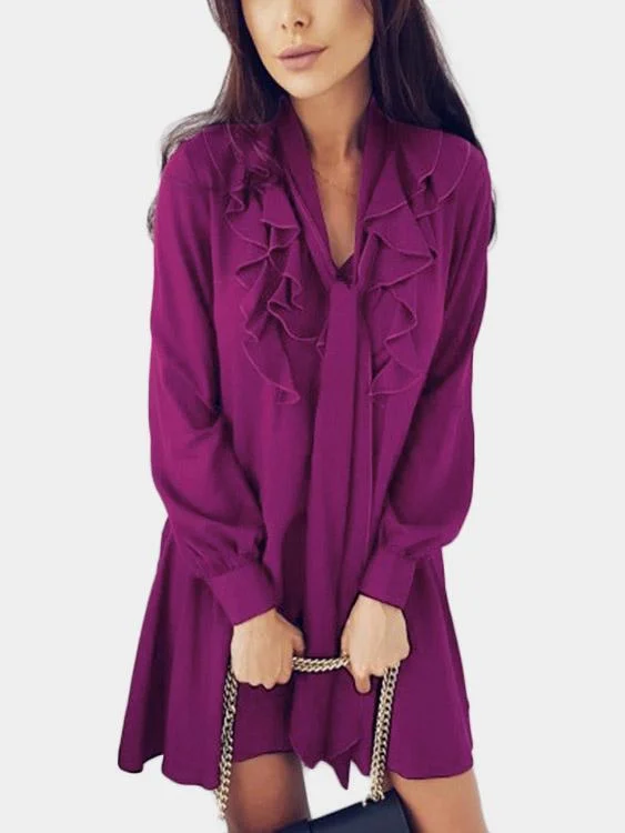 Wholesale Purple V-Neck Long Sleeve Mini Dress